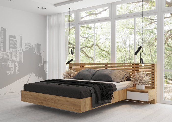 Спальный гарнитур Бостон МДФ 160 с ортопедом и ПМ, крафт золотой/белый глянец