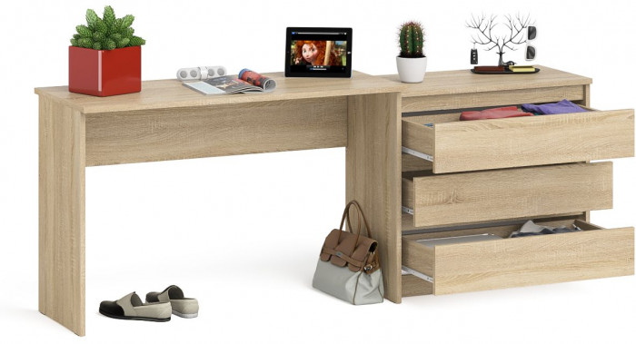 Мори Стол письменный МСП1200.1 + Комод МК800.1, цвет дуб сонома, ШхГхВ 200,8х50х76,6 см., универсальная сборка