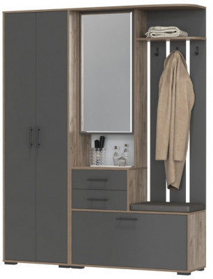 Прихожая 2-3430+2-3431дкт/граф Домино - Комплект для прихожей, цвет дуб крафт табачный/графит, ШхГхВ 160х36х202 см., универсальная сборка