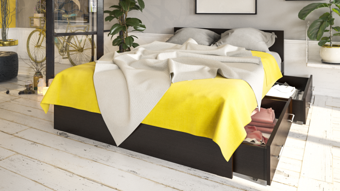 Стандарт Кровать с ящиками 1400, цвет венге, ШхГхВ 143,5х203,5х70 см., сп.м. 1400х2000 мм., без матраса, основание есть