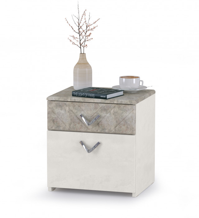 Амели Тумба прикроватная 13.78, цвет шёлковый камень/бетон чикаго беж, ШхГхВ 41х35х43,3 см.