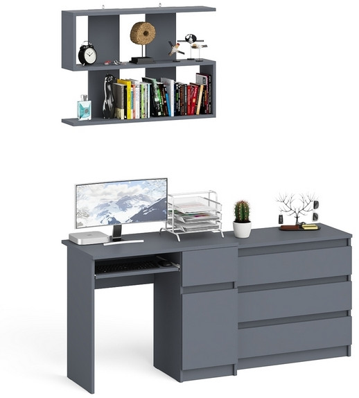 Мори Стол компьютерный МС-1 правый + Комод МК800.1 + Полка 900, цвет графит, ШхГхВ 170,4х50х209,6 см., НЕ универсальная сборка