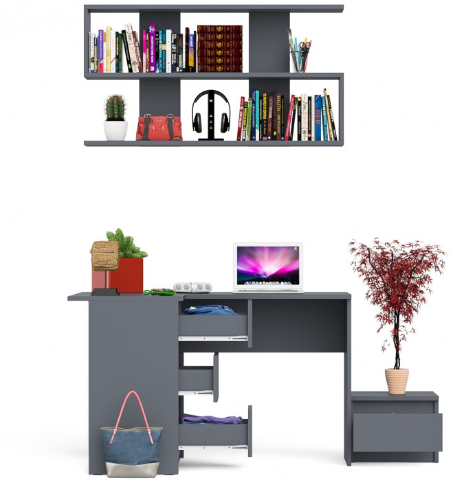 Мори Стол компьютерный МС-16 левый + Тумба ТМП400.1 + Полка 1200, цвет графит, ШхГхВ 164,8х84,9х209,6 см., НЕ универсальная сборка