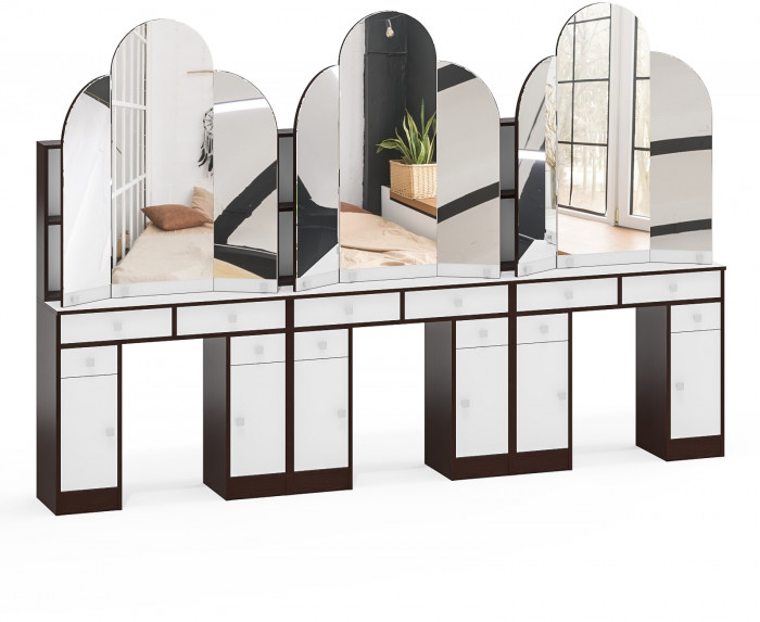 Три туалетных столика Трельяжа МД №2, венге/белый шагрень