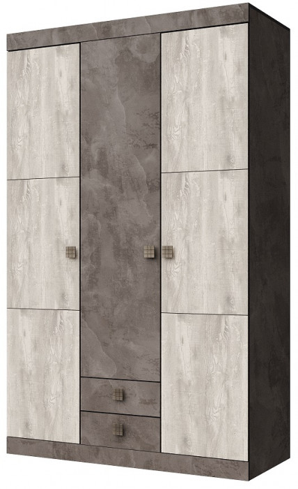 Шкаф трехдверный с ящиками "Лондон" - Оникс/Бетон пайн светлый