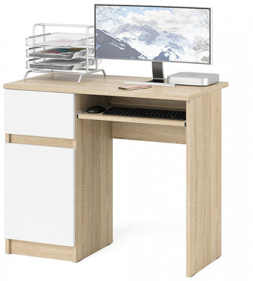 Мори Стол компьютерный МС-1 левый, цвет дуб сонома/белый, ШхГхВ 90х50х76,6 см., выдвижной ящик слева, НЕ универсальная сборка