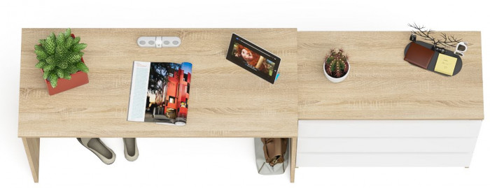 Мори Стол письменный МСП1200.1 + Комод МК800.1, цвет дуб сонома/белый, ШхГхВ 200,8х50х76,6 см., универсальная сборка