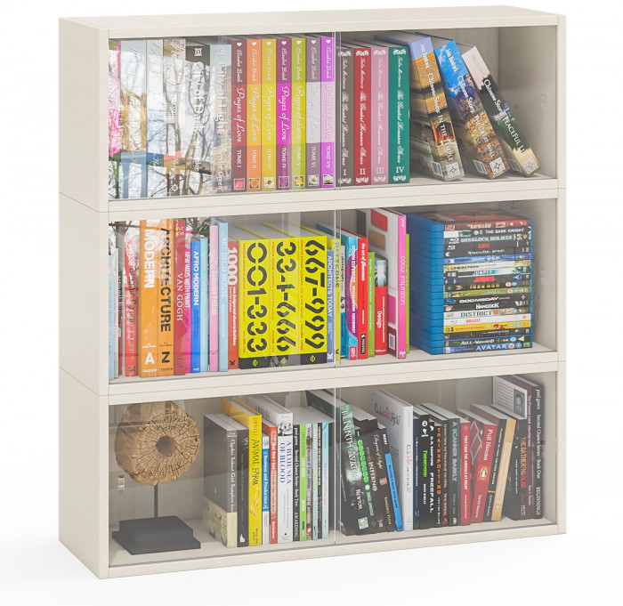 Три полки книжных С-МД-КН01, цвет дуб, ШхГхВ размер каждой полки в отдельности: 83х25х30 см., стеклянные дверцы