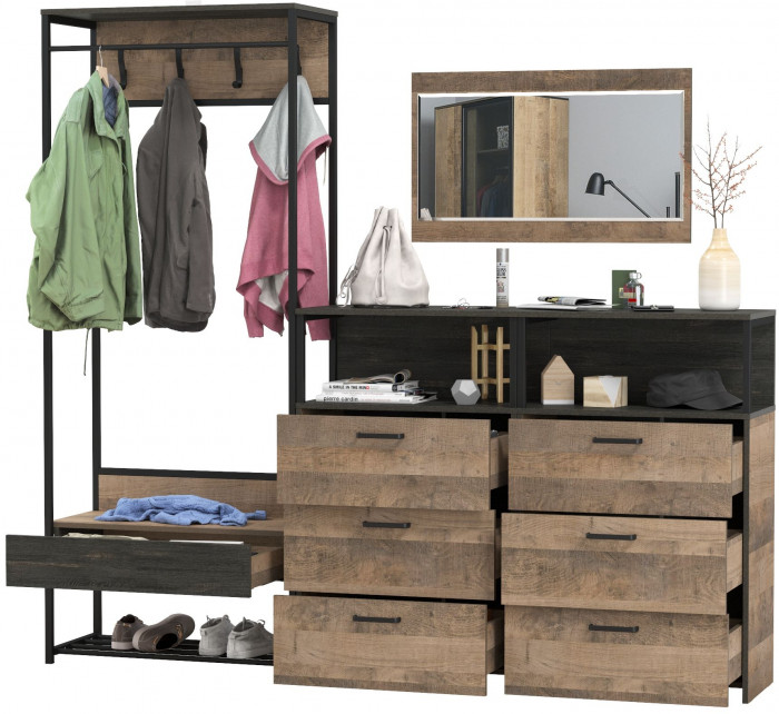 Трувор Прихожая 219, цвет дуб гранж песочный/интра, ШхГхВ 212х37х194,2 см., универсальная сборка