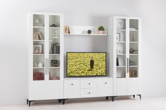 Валенсия Гостиная 16.481 Полка, цвет ЛДСП белый шагрень/МДФ белый шагрень, ШхГхВ 133х22,2х23,8 см.