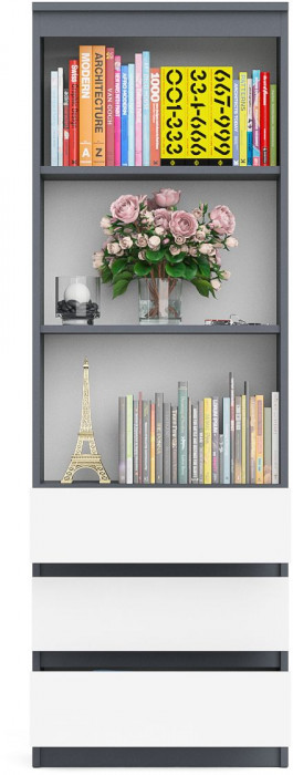 Мори Стеллаж МСТ600.3, цвет графит/белый, ШхГхВ 60,4х35,4х179,6 см.