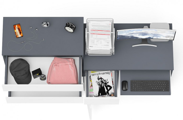 Мори Стол компьютерный МС-1 левый + Комод МК800.4, цвет графит/белый, ШхГхВ 170,4х50х94 см., выдвижной ящик слева, НЕ универсальная сборка