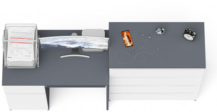 Мори Стол компьютерный МС-1 левый + Комод МК800.4, цвет графит/белый, ШхГхВ 170,4х50х94 см., выдвижной ящик слева, НЕ универсальная сборка
