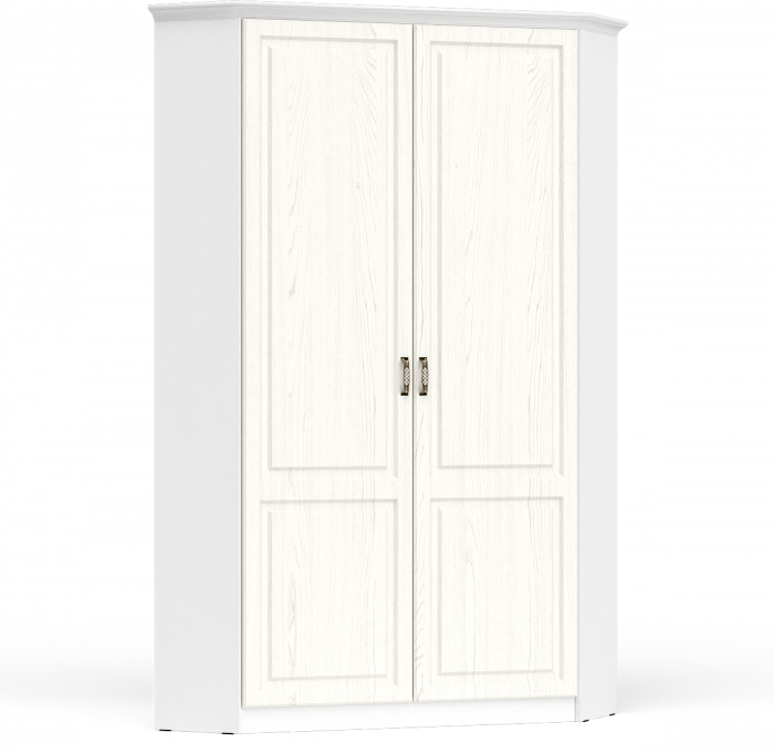 Ливерпуль Шкаф для одежды 13.124 с карнизом, цвет ясень ваниль/белый, ШхГхВ 109,9х109,9х223,5 см., боковина 300 мм., карниз в комплекте (угловой шкаф)