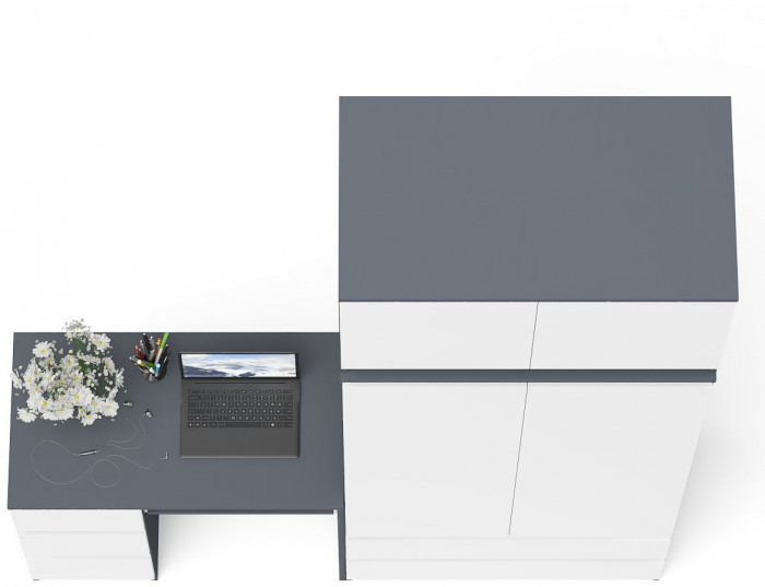 Мори Стол компьютерный МС-6 левый + Шкаф МШ900.1 + Антресоль МА900.1, цвет графит/белый, ШхГхВ 180,4х50,4х234,2 см., выдвиж. ящики слева, НЕ ун. сб.