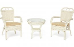 Комплект террасный ANDREA (стол кофейный со стеклом + 2 кресла + подушки), TCH White (белый)