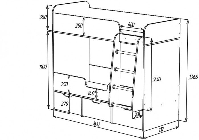 Кровать двухъярусная Малыш Двойняшка (Ирис/Ясень Анкор Темный)