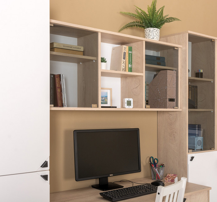 КР100 Бостон № 29, цвет дуб эндгрейн элегантный/фасады МДФ милк рикамо софт, 13.155+12.69+10.51+13.154, ШхГхВ 192,4х57,2х194,4 см., ун. сборка