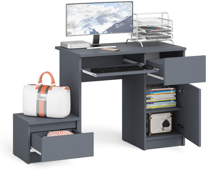 Мори компьютерный стол МС-1 правый + Тумба ТМП400.1, графит