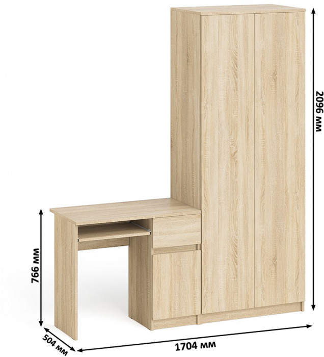 Мори Стол компьютерный МС-1 правый + Шкаф МШ800.1, цвет дуб сонома, ШхГхВ 170,4х50,4х209,6 см., выдвижной ящик справа, НЕ универсальная сборка