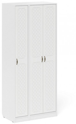 Прихожая П-6-500 Шкаф + Пенал, цвет белая шагрень/фасады МДФ белое дерево фрезеровка ромб, ШхГхВ 90х50х210 см., универсальная сборка