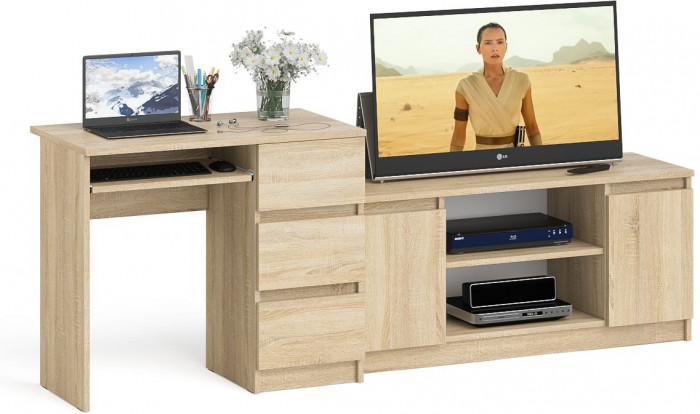 Мори Стол компьютерный МС-6 правый + Тумба МТВ1200.1, цвет дуб сонома, ШхГхВ 210,4х50х76,6 см., выдвижные ящики справа, НЕ универсальная сборка