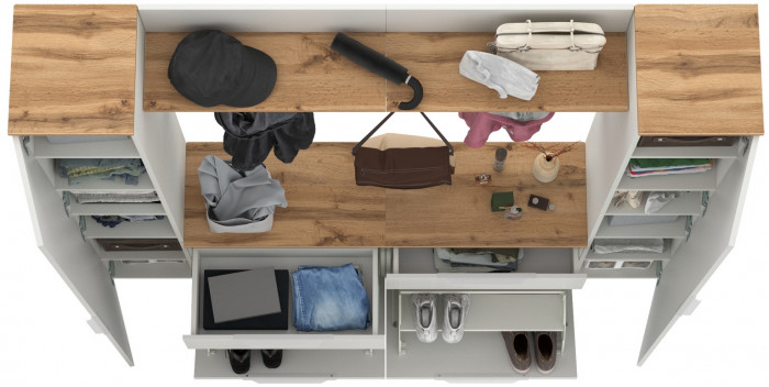 Октава Прихожая 35, белый шагрень/дуб крафт золотой/фасады МДФ белый шагрень