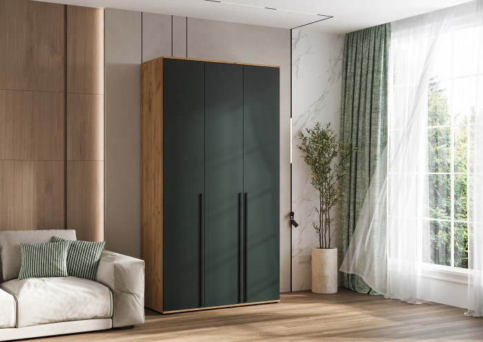 Норд Шкаф 3-х створчатый 1200 с антресолью, Дуб крафт/Изумрудный