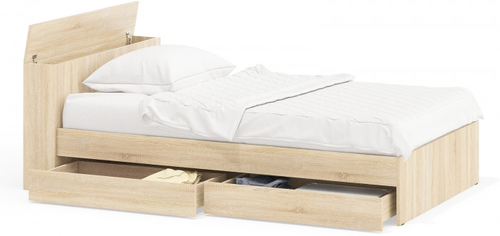 Ксения Кровать с ящиками 1200, дуб сонома