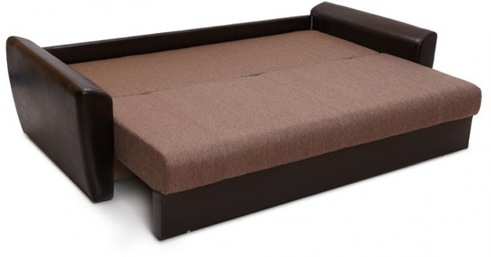 Диван-кровать Амстердам, 160х195, раскладной, еврокнижка, пружинный блок, рогожка/экокожа, коричневый