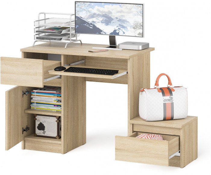Мори компьютерный стол МС-1 левый + Тумба ТМП400.1, дуб сонома