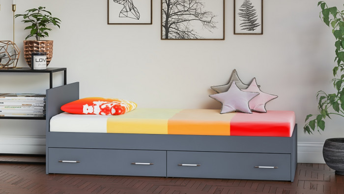 Мори Кровать с ящиками 0900, цвет графит, ШхГхВ 93,5х203,5х70 см., сп.м. 900х2000 мм., без матраса, основание есть