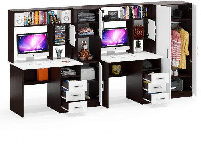 С-МД-СК9 Компоновка № 07, цвет венге/белый шагрень, ШхГхВ 317х70х160 см., НЕ универсальная сборка