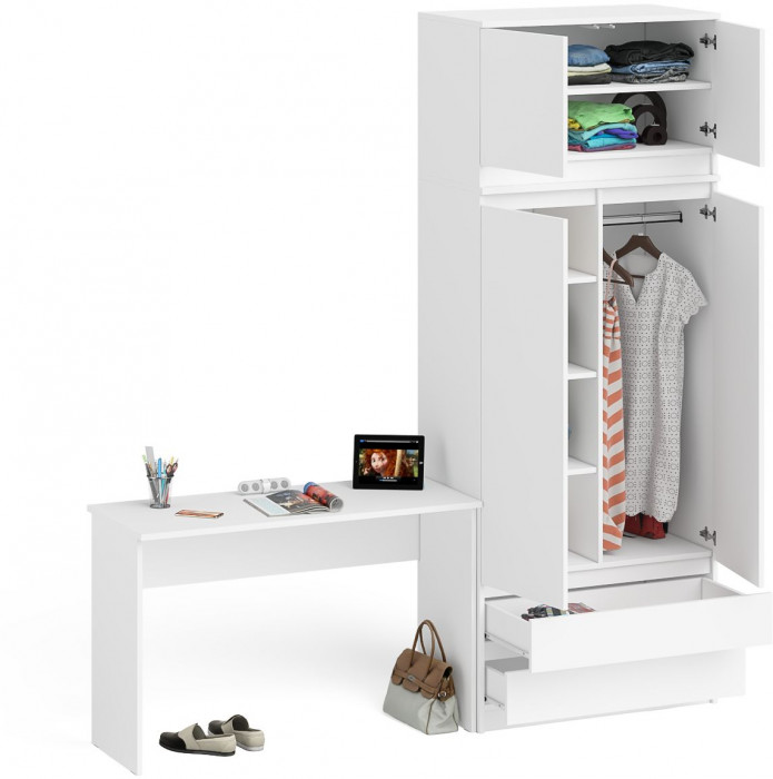 Мори Стол письменный МСП1200.1 + Шкаф МШ900.1 + Антресоль МА900.1, цвет белый, ШхГхВ 210,8х50,4х234,2 см., универсальная сборка