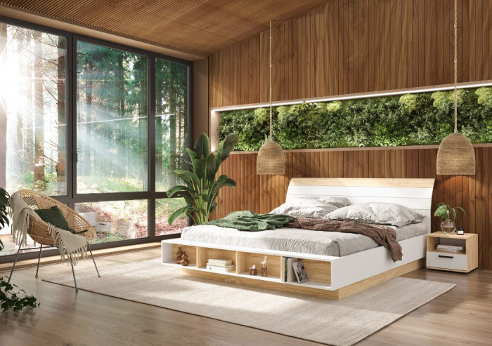 САНСА ТБ-01 Тумба прикроватная Фасад БЕЛЫЙ/Корпус ДУБ СОНОМА