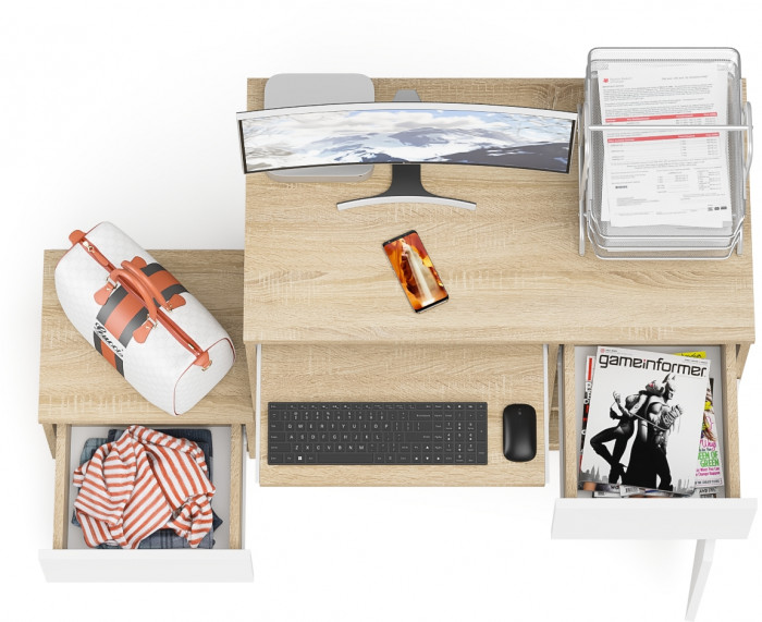 Мори компьютерный стол МС-1 правый + Тумба ТМП400.1, дуб сонома/белый