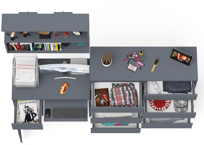 Мори Стол компьютерный МС-1 левый + Комод МК1200.10 + Полка 900, цвет графит, ШхГхВ 210,4х50х209,6 см., НЕ универсальная сборка