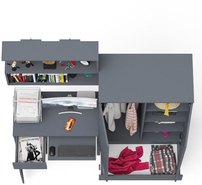 Мори Стол компьютерный МС-1 левый + Шкаф МШ900.1 + Полка 900, цвет графит, ШхГхВ 180,4х50,4х209,6 см., НЕ универсальная сборка