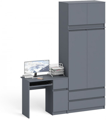 Мори Стол компьютерный МС-1 правый + Шкаф МШ900.1 + Антресоль МА900.1, цвет графит, ШхГхВ 180,4х50,4х234,2 см., выдвижной ящик справа, НЕ универс. сб.