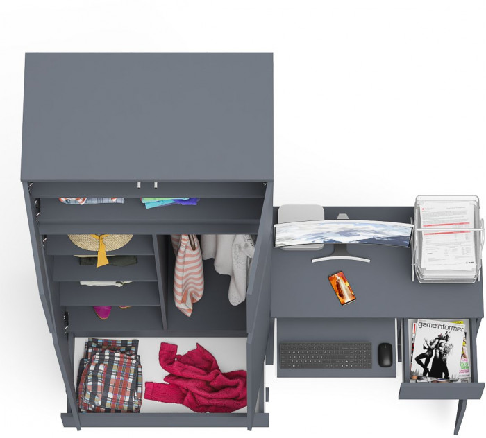 Мори Стол компьютерный МС-1 правый + Шкаф МШ900.1 + Антресоль МА900.1, цвет графит, ШхГхВ 180,4х50,4х234,2 см., выдвижной ящик справа, НЕ универс. сб.