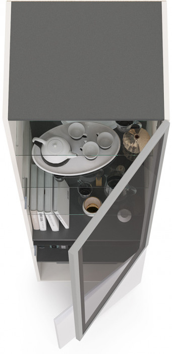 Сидней 13.201 Шкаф-витрина, цвет корпус: белый/чёрный/фасады: МДФ белый глянец/прозрачное стекло с серой тонировкой, ШхГхВ 50х41,3х205,2 см., ун. сб.