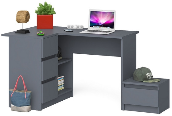 Мори Стол компьютерный МС-16 левый + Тумба ТМП400.1, цвет графит, ШхГхВ 164,8х84,9х76,6 см., выдвижные ящики слева, НЕ универсальная сборка