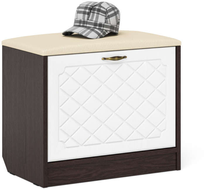 Прихожая П-6 Тумба + Вешалка, венге/фасады МДФ белое дерево фрезеровка ромб