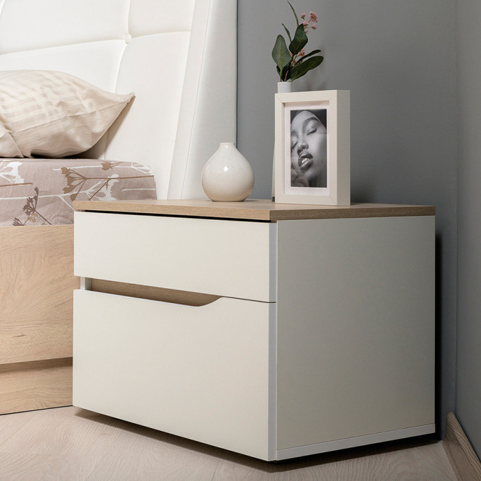 Муссон Кровать 11.41 + ортопед + Тумба 16.03, цвет белый/дуб эндгрейн элегантный, сп. м. 1600х2000 мм., б/м