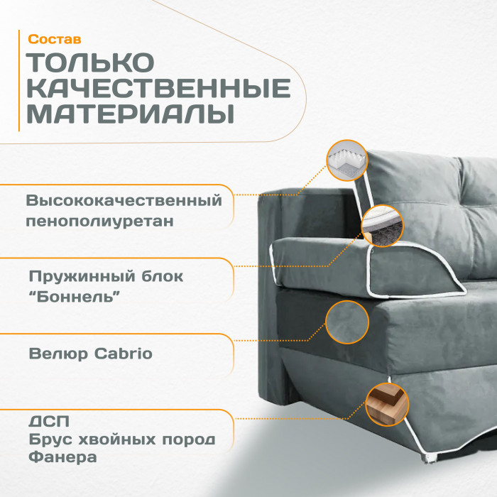 Диван-кровать раскладной еврокнижка прямой Валенсия велюр, цвет серый