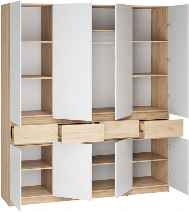 Шкаф распашной Стоуби ШК-2000, Дуб крафт золотой, Глянец белый