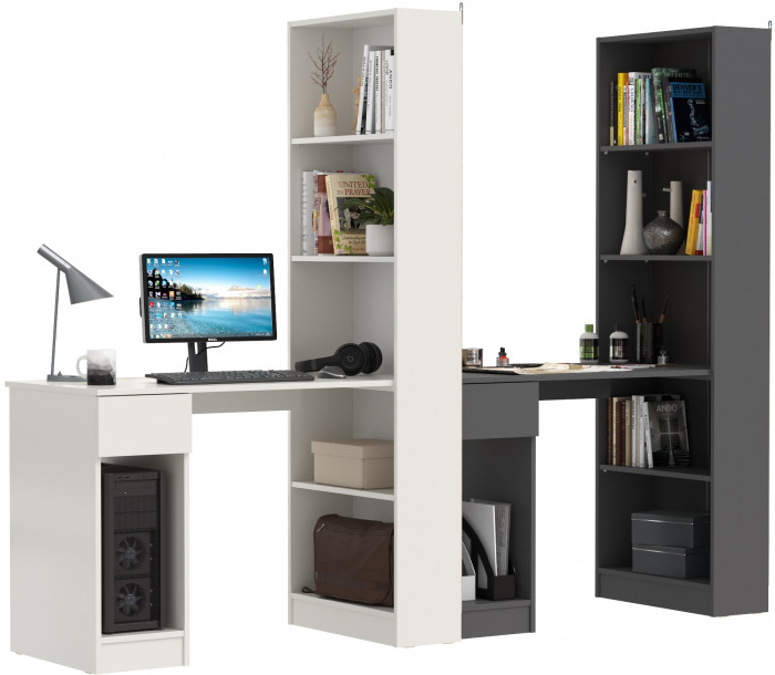 Два Стола письменных Лайт 10.01, белый гладкий/тёмно-серый