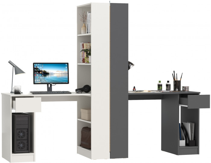 Два Стола письменных Лайт 10.01, белый гладкий/тёмно-серый