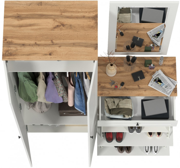 Остин Прихожая 16, цвет белый шагрень/дуб крафт золотой, ШхГхВ 160х54,3х229,6 см., универсальная сборка