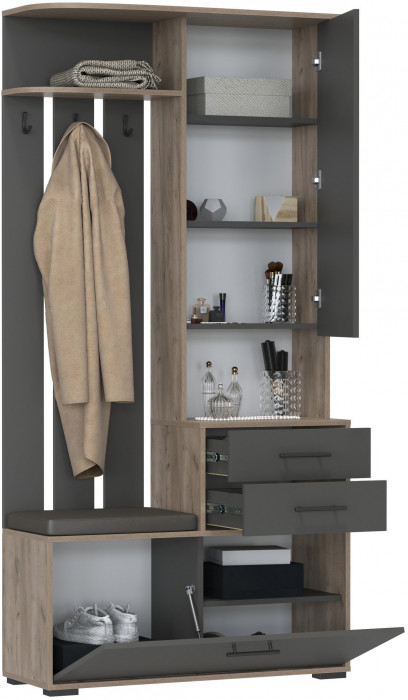 Прихожая 2-3431дкт/граф Домино - Шкаф с вешалкой, цвет дуб крафт табачный/графит, ШхГхВ 100х36х202 см., универсальная сборка